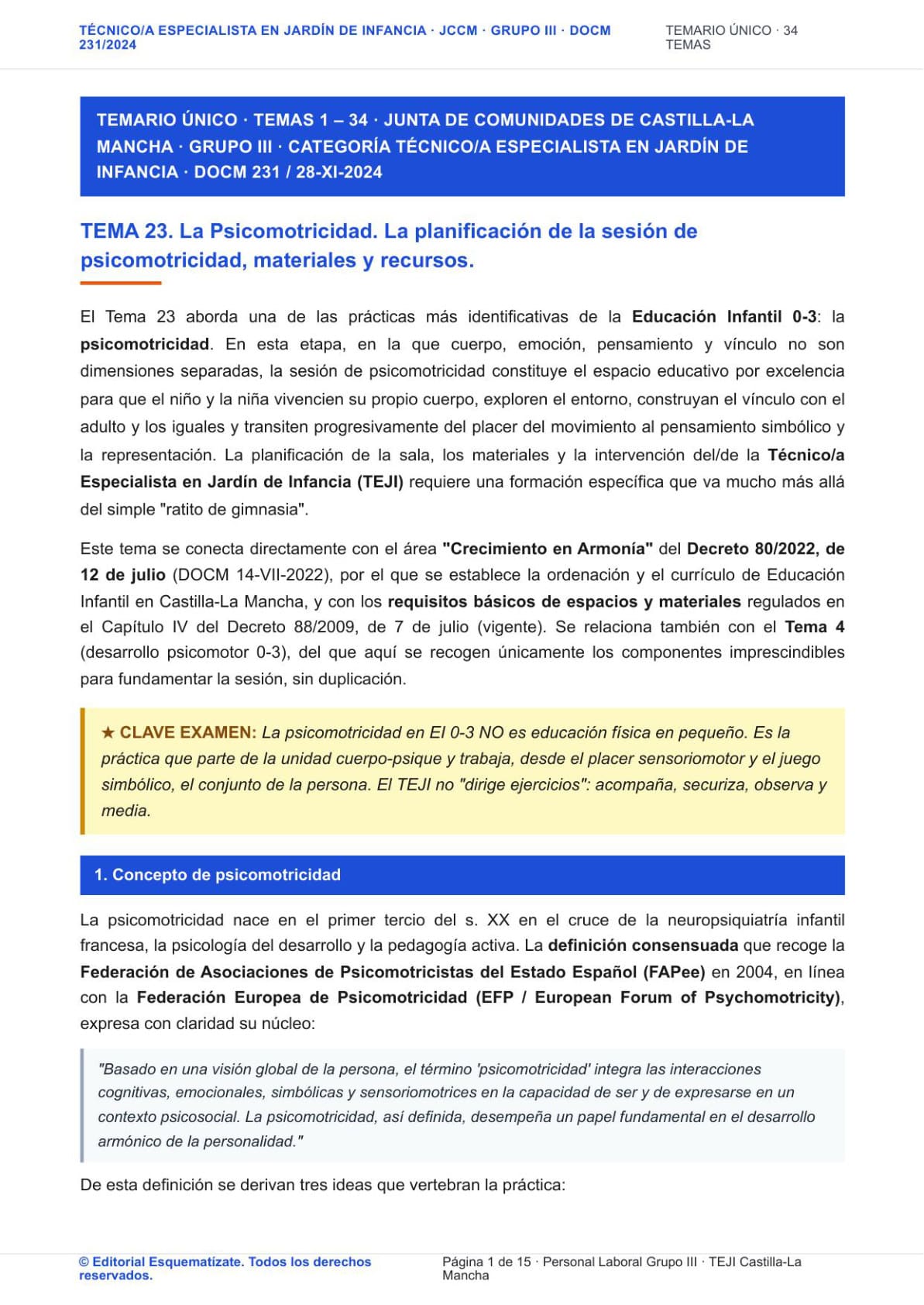Página real del Temario Resumen Educadora Infantil Castilla-La Mancha