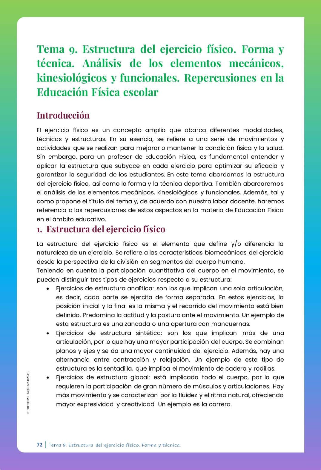 Página real del tema de muestra de Educación Física
